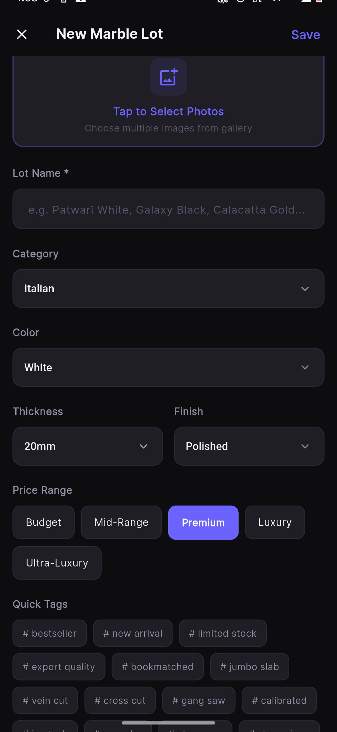 Add New Lot